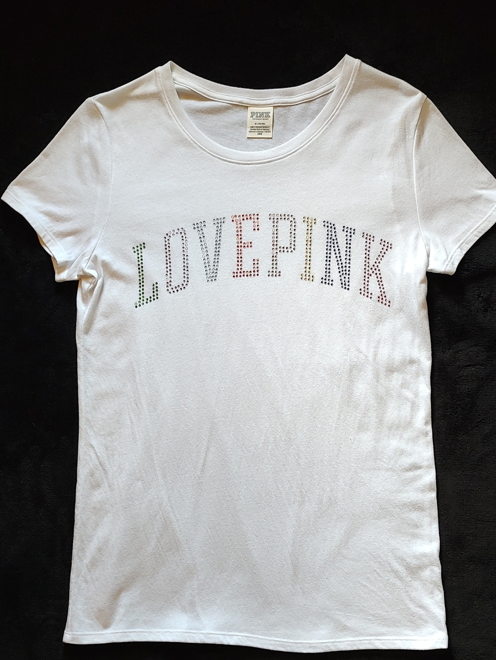 PINK Victoria's Secret White Tee with Multicolor Stud 'LOVE PINK'